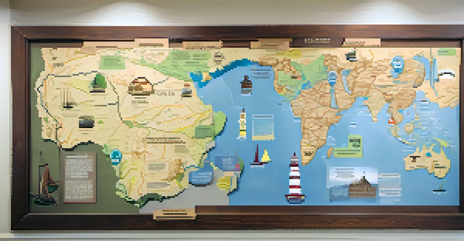 A colorful map of a sports heritage trail on display at a tourism office, with icons and informative text.