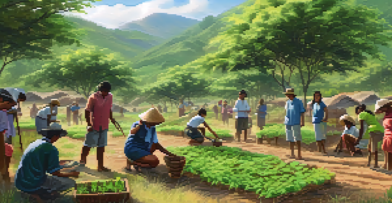 Travelers participating in a tree planting workshop in a beautiful outdoor setting.