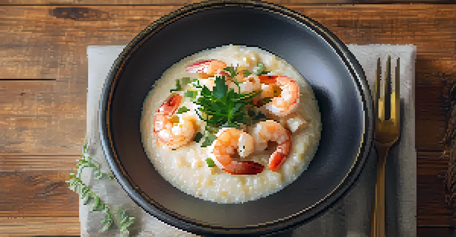 A close-up of shrimp and grits in a rustic bowl, highlighting creamy grits and sautéed shrimp.
