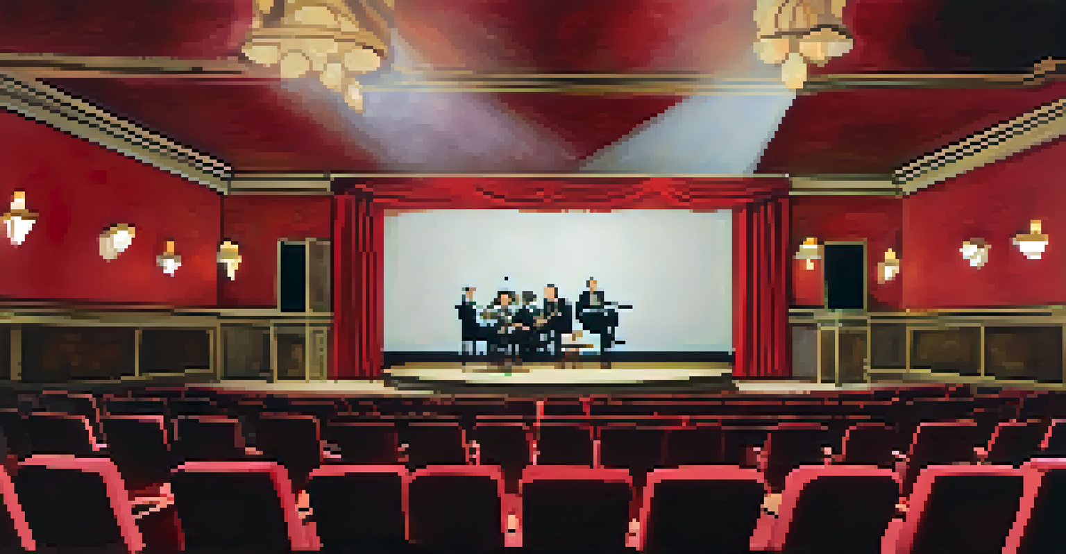 A cozy Off-Broadway theater with an intimate audience and artistic stage lighting.