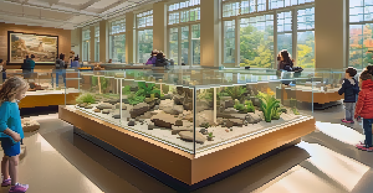Children engaging with fossil displays and crafts in a family-friendly area at the National Museum of Natural History.