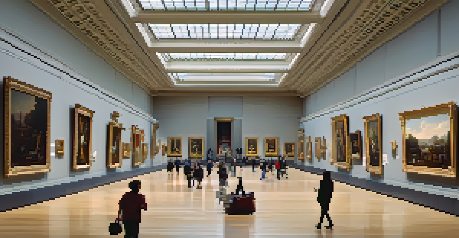 Inside The Metropolitan Museum of Art, showcasing classic paintings and visitors exploring the exhibition hall.