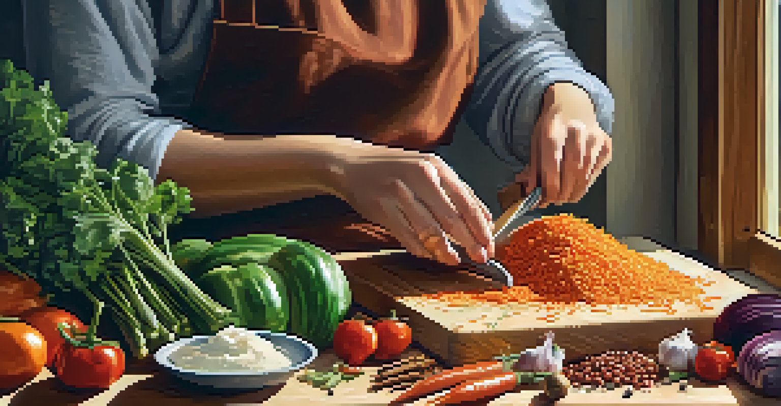Close-up of hands preparing a traditional family recipe, highlighting fresh ingredients and warm natural lighting.