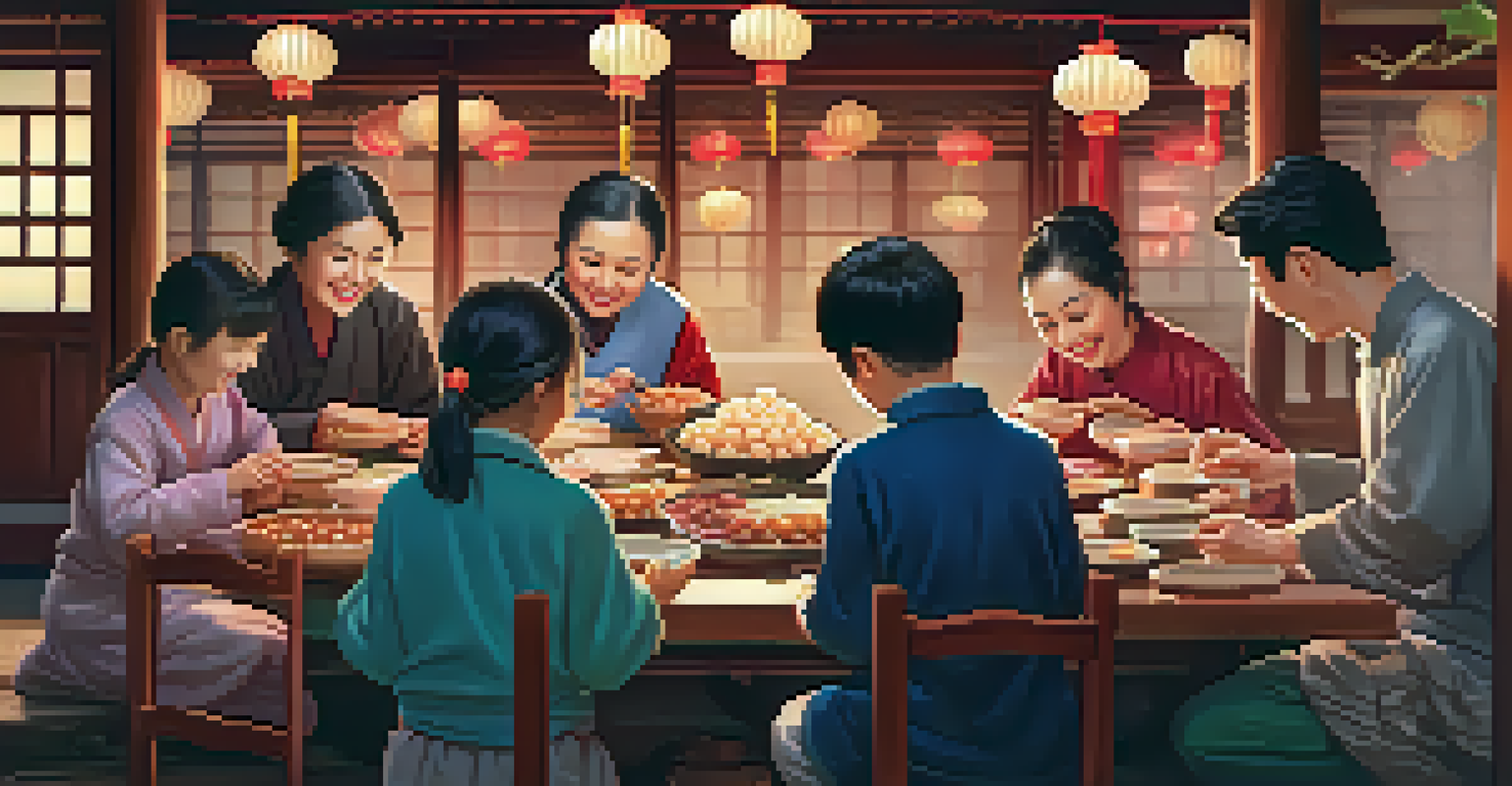 A family joyfully preparing sweet rice balls during the Lantern Festival, showcasing togetherness and tradition.