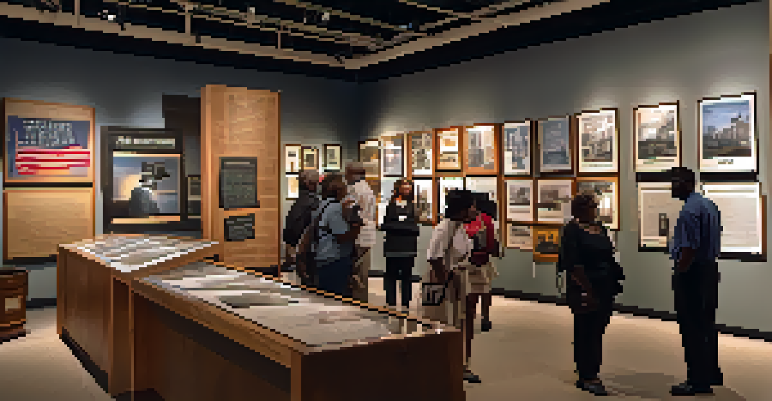 Visitors engaging with exhibits at the National Civil Rights Museum in Memphis, Tennessee, surrounded by artifacts and photographs.