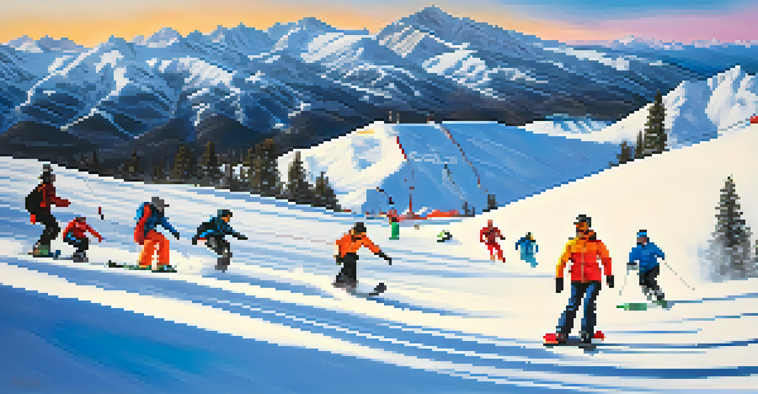 Athletes testing snowboarding equipment on a snowy slope during the Outdoor Retailer Snow Show in Denver.