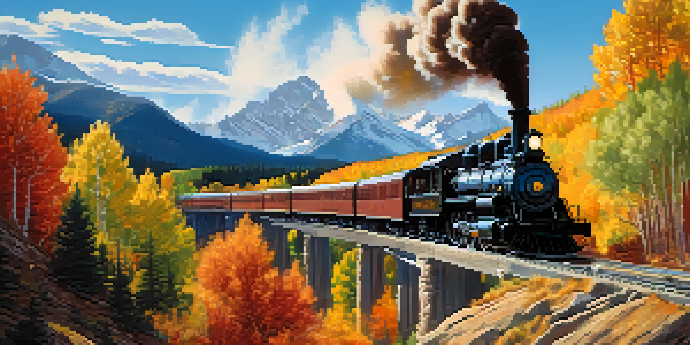 A vintage steam train in the San Juan Mountains during fall, with colorful trees and rugged peaks in the background.