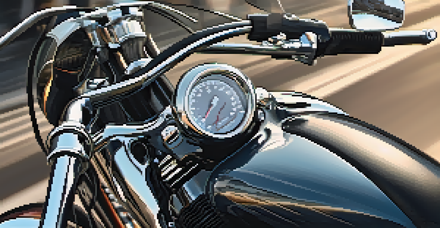 Close-up of a motorcycle's ergonomic seat and handlebars, highlighting the leather texture and metal controls.