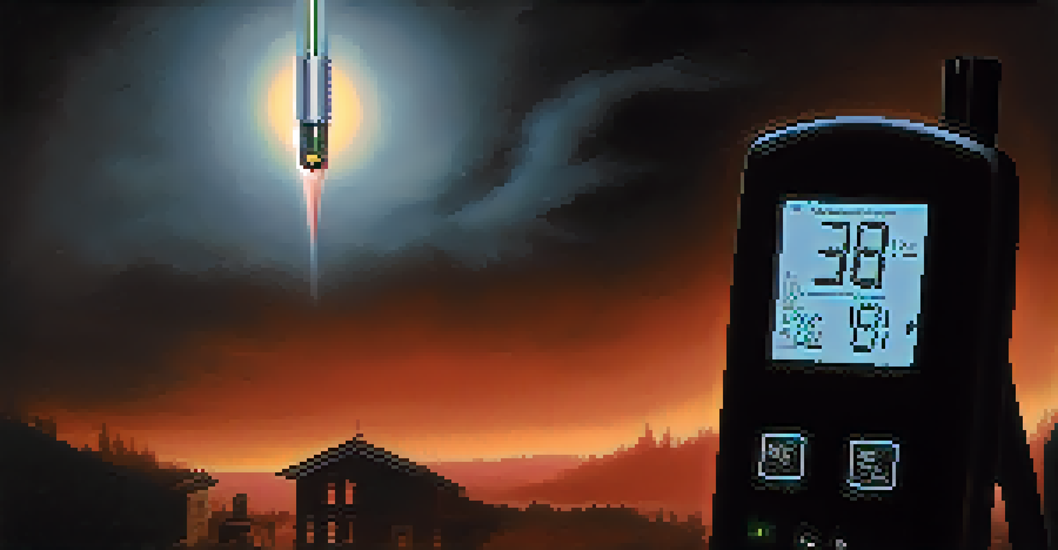 Close-up of an infrared thermometer showing a temperature drop with a ghostly figure in the background.