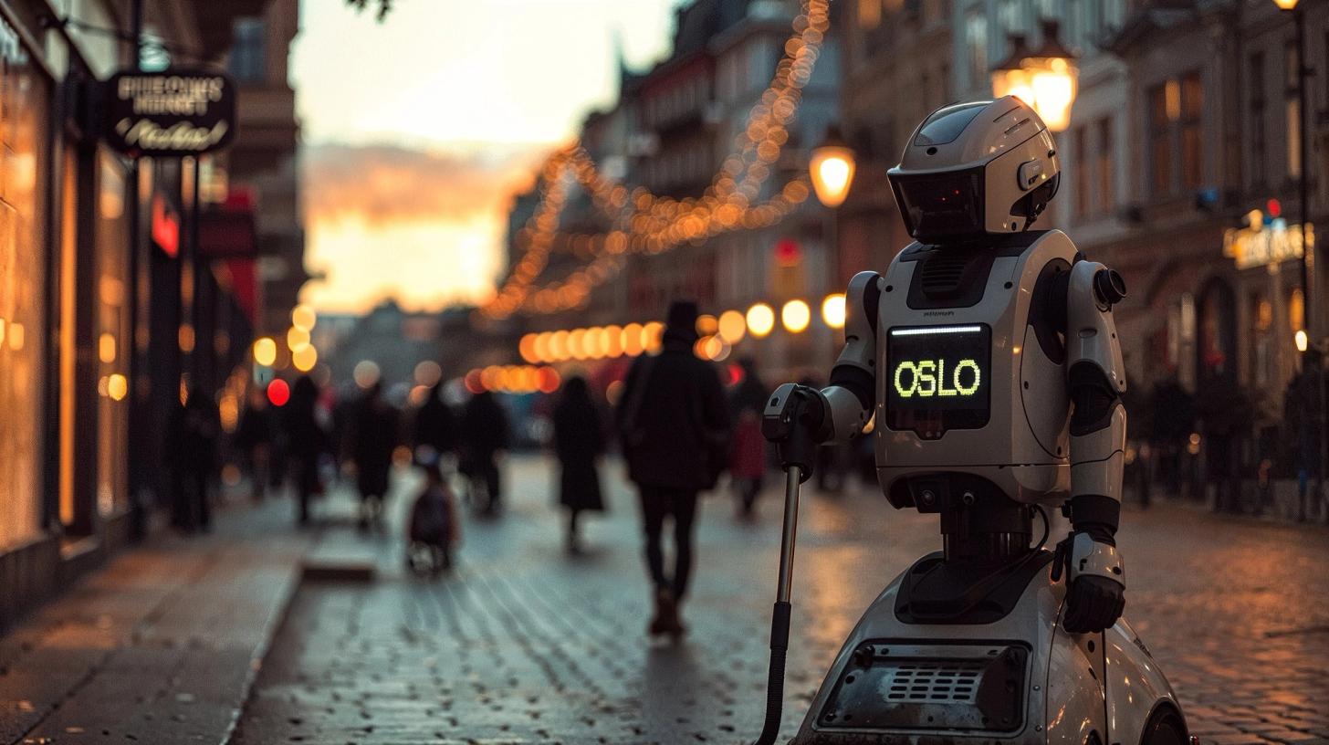 Illustrasjon av en robot med teksten "OSLO" på brystet