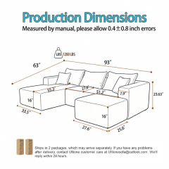 The U right-arm Cream White dimensions; two packages; contact Ultionesofa@outlook.com
