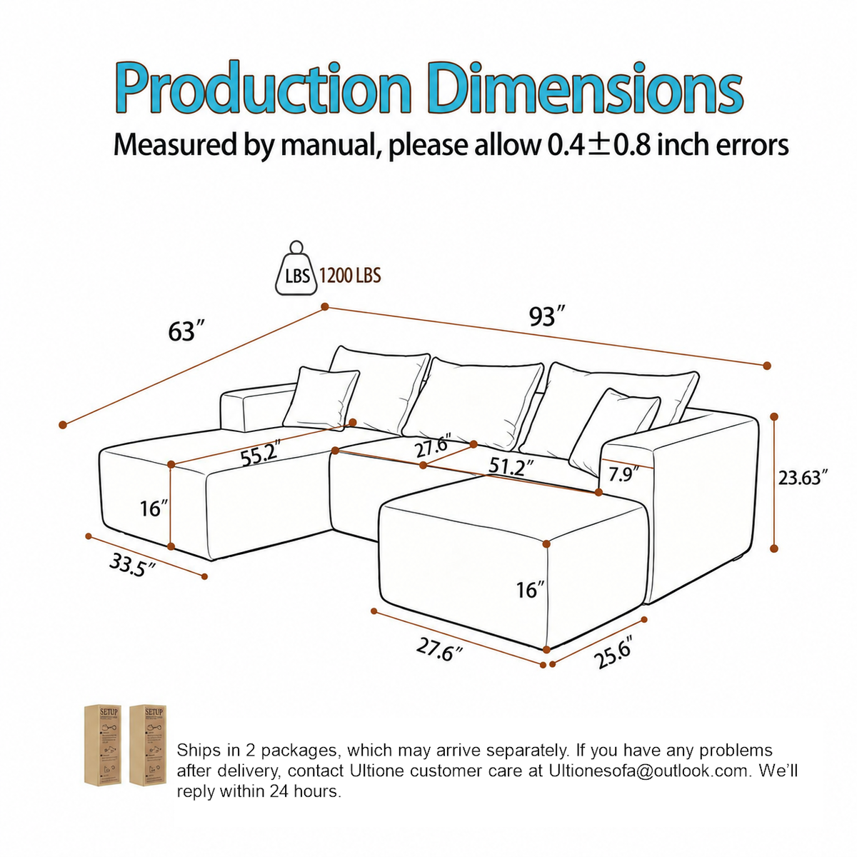 The U right-arm compressed sofa dimensions; 2 packages; contact Ultionesofa@outlook.com