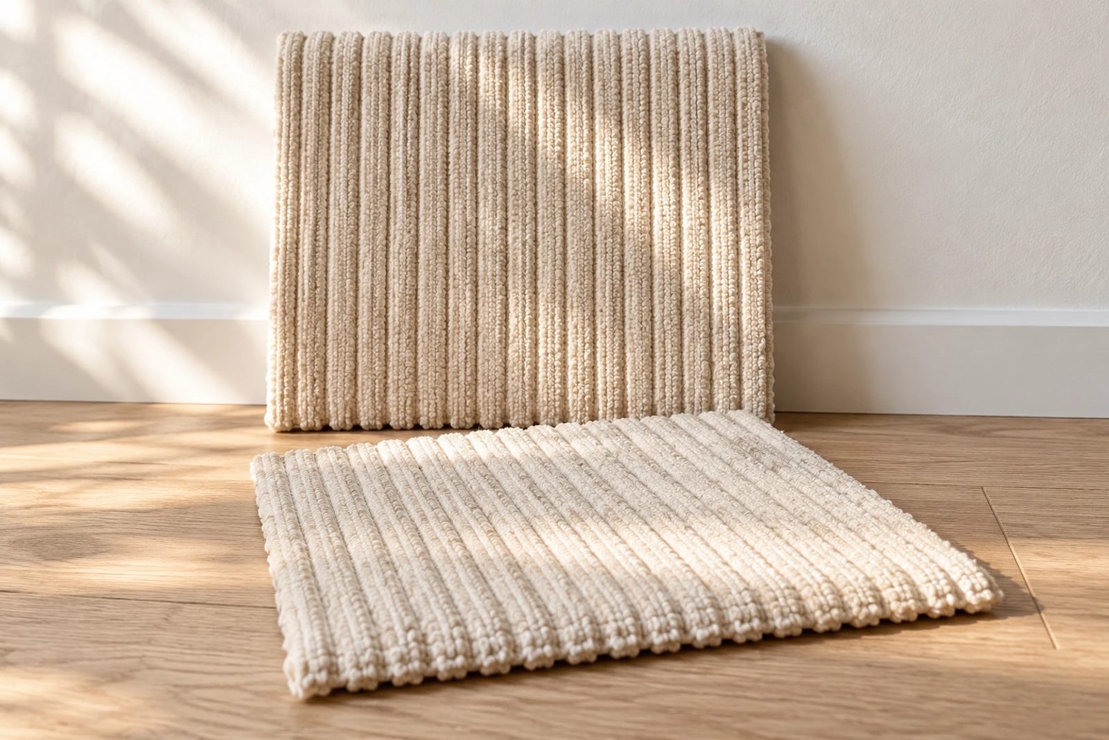 Check a sample upright as well as flat: the back and seat receive light differently.