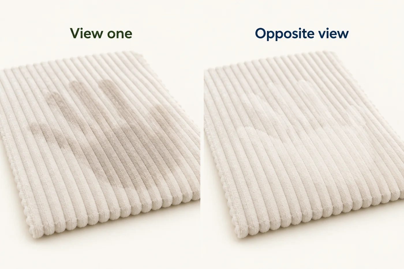 Illustration of the same intact ribbed fabric showing a different shade from opposite views