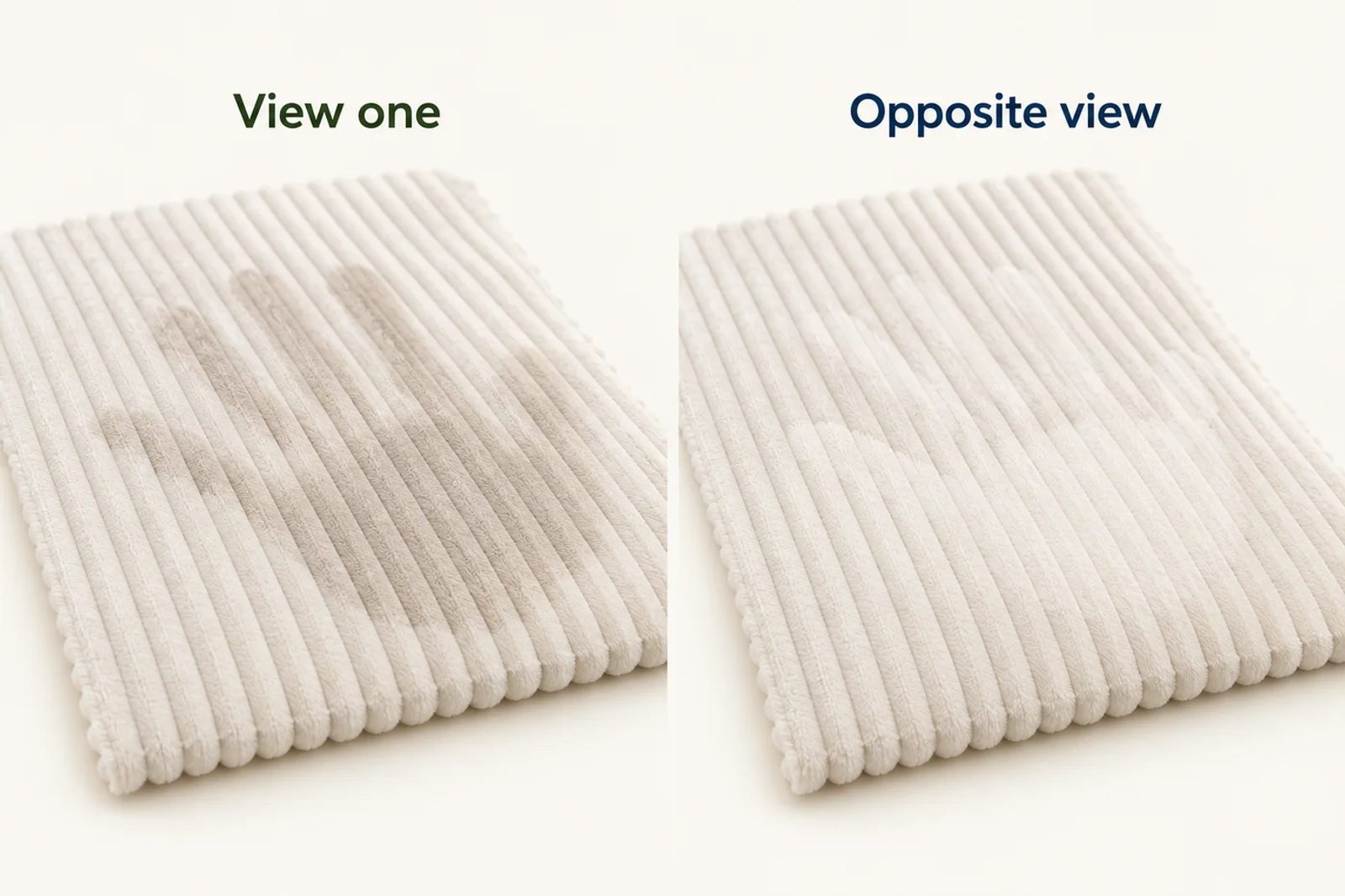 Illustration of the same intact ribbed fabric showing a different shade from opposite views
