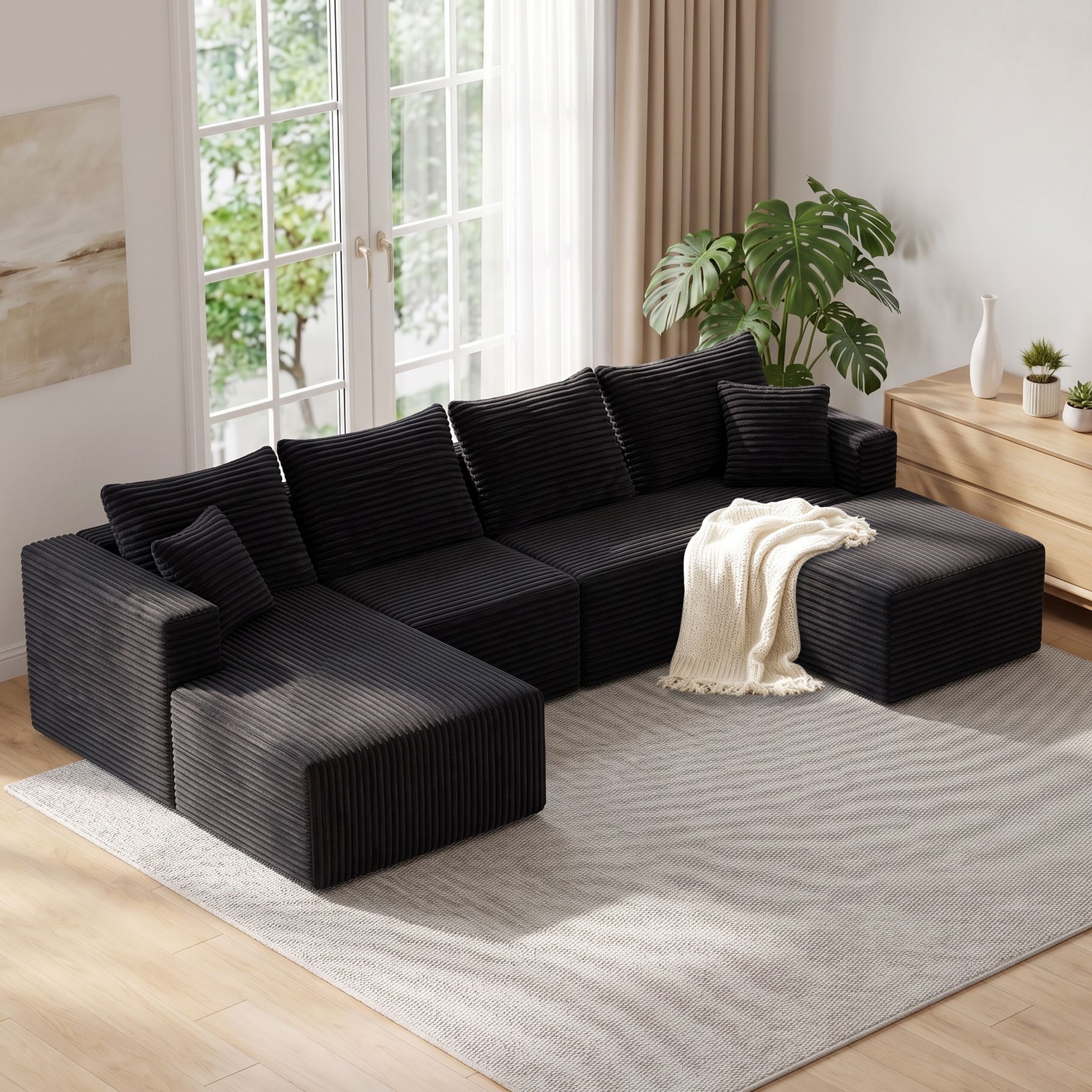 Premium BIG U-Shaped Wide-wale Corduroy Compression Sofa (Right Chaise) | Ultione | ULTI ONE