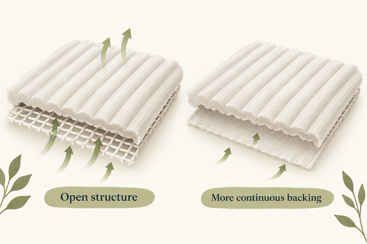 Concept illustration comparing open backing with a more continuous backing beneath the same ribbed face