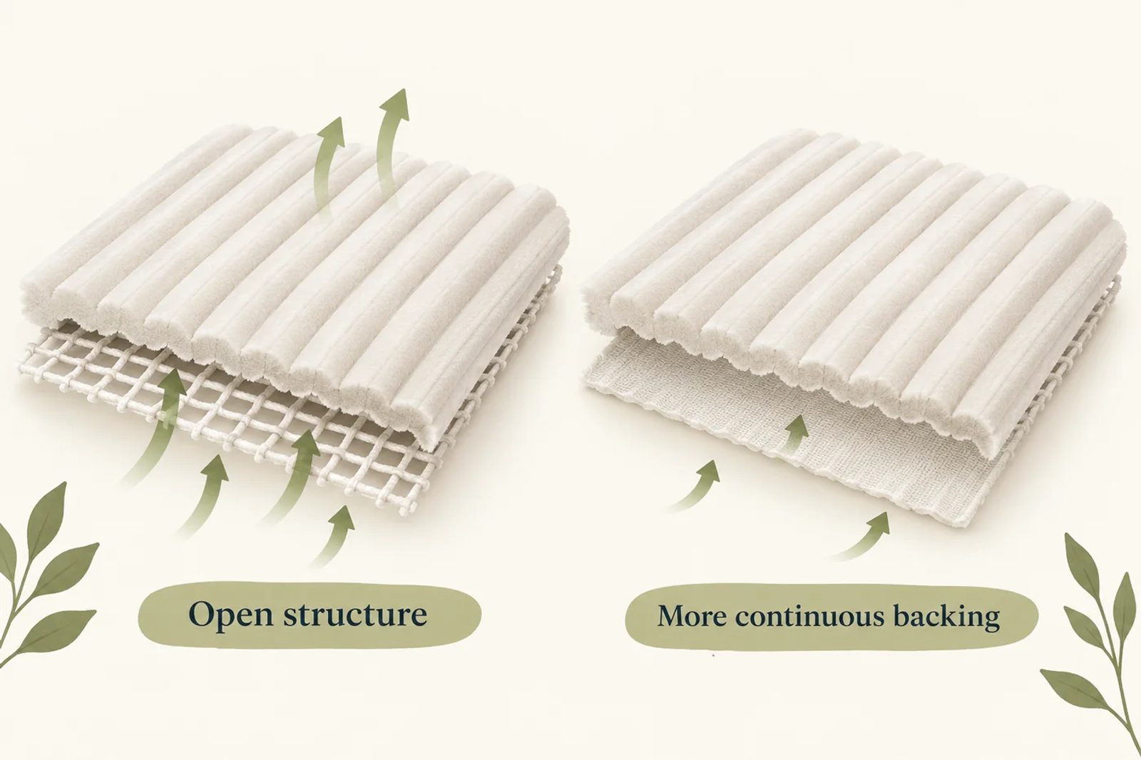 Concept illustration comparing open backing with a more continuous backing beneath the same ribbed face