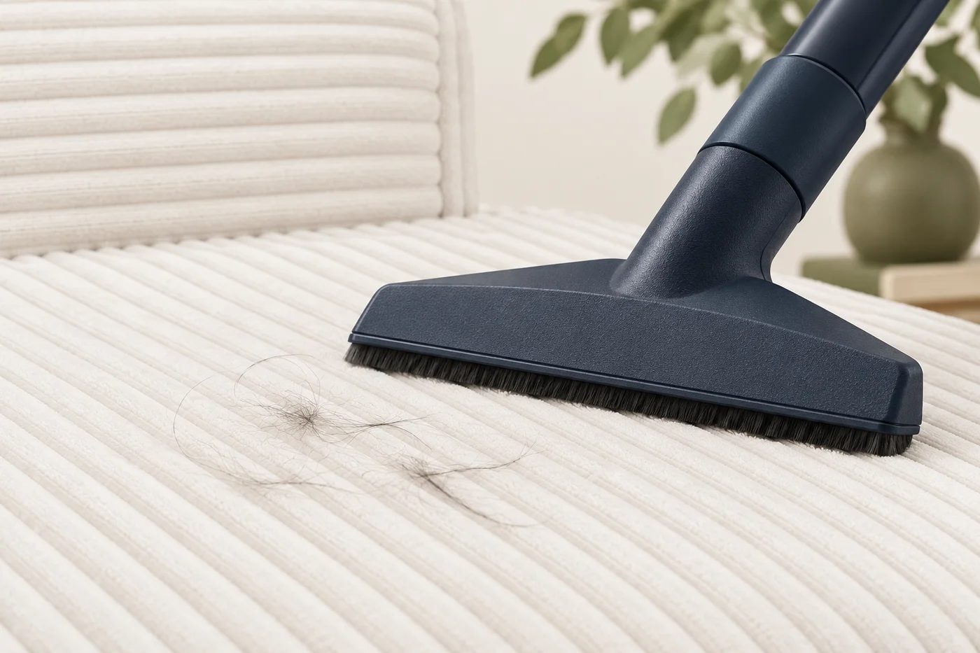 Illustration of an upholstery vacuum head aligned gently with corduroy channels