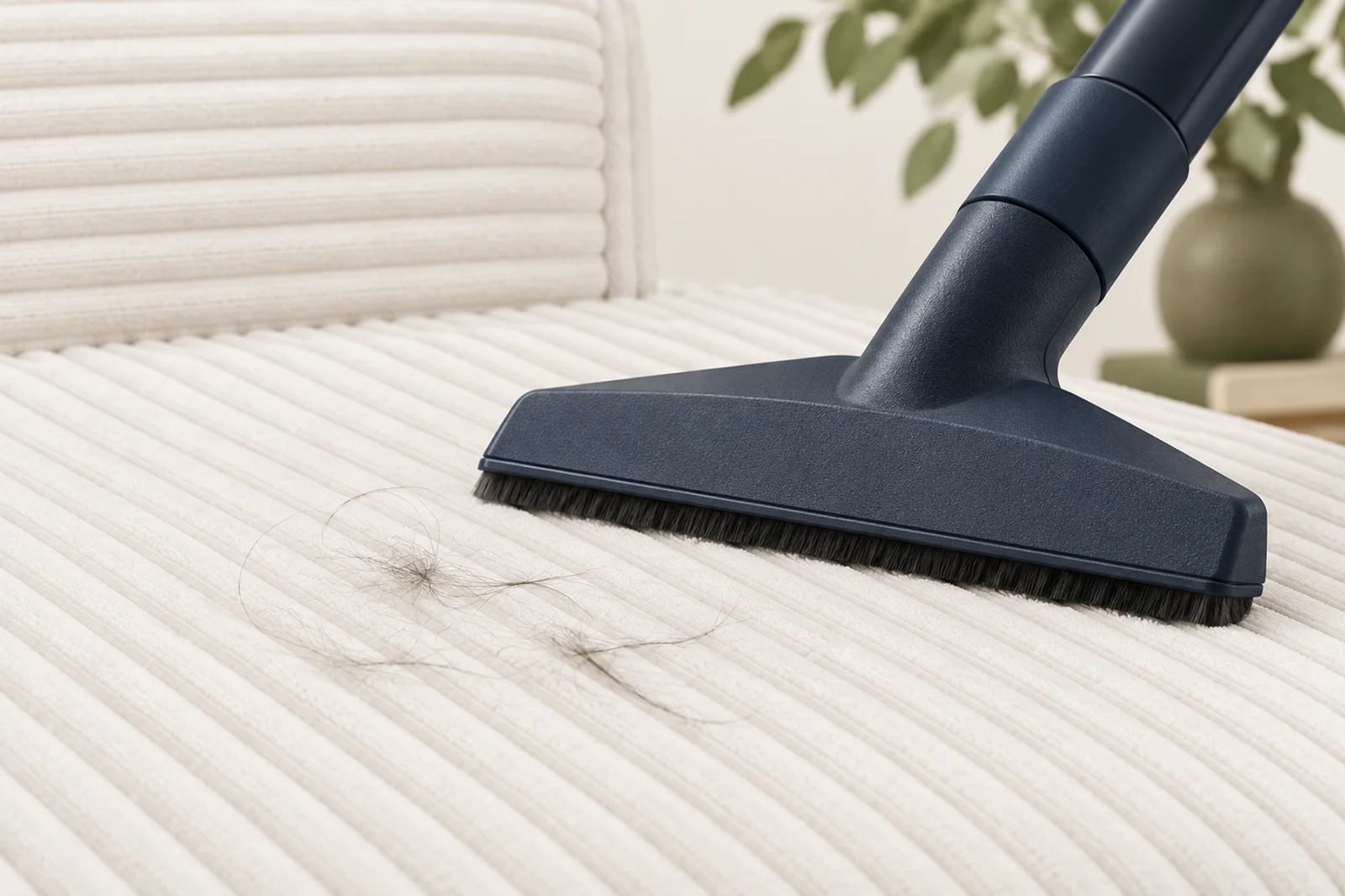 Illustration of an upholstery vacuum head aligned gently with corduroy channels