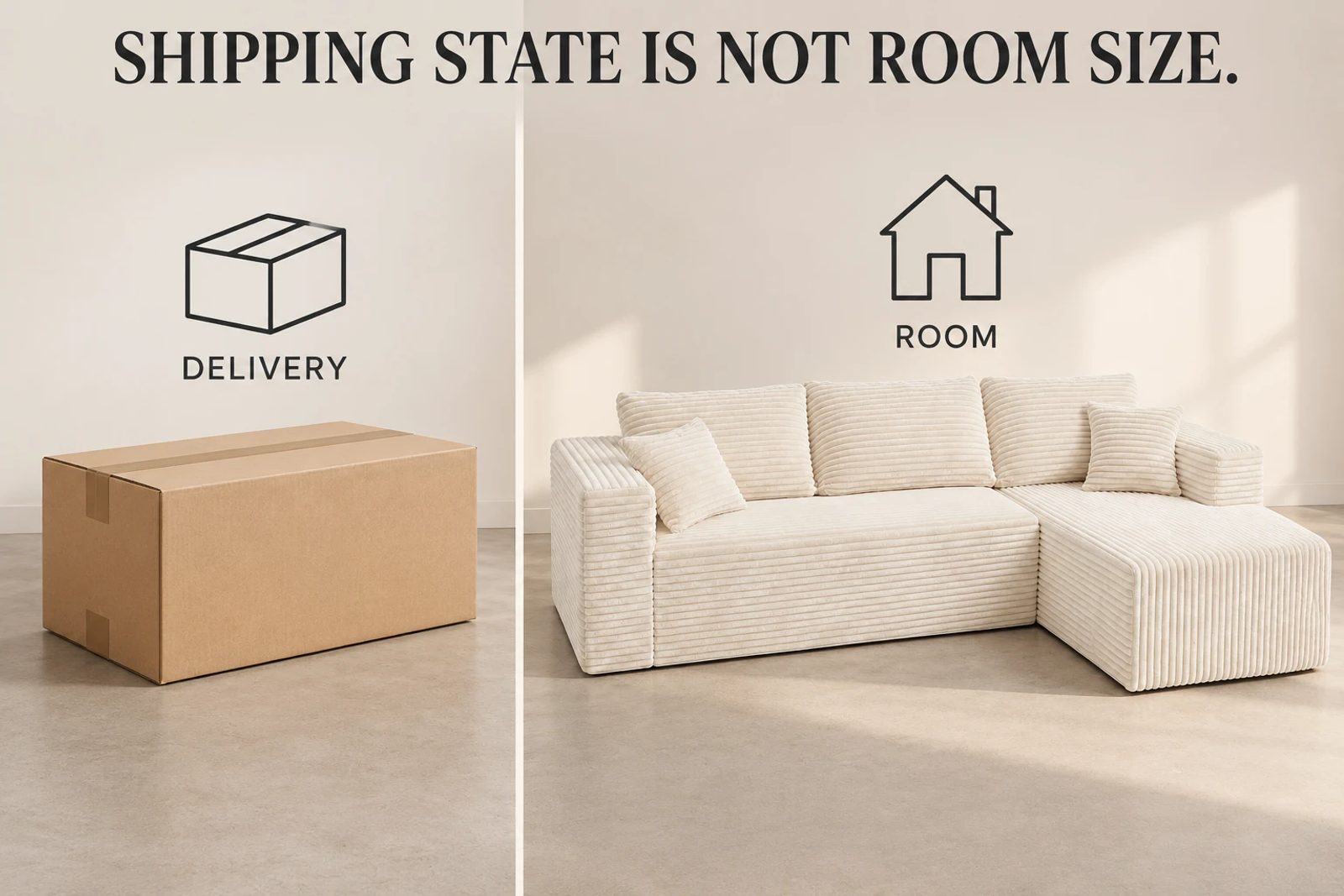 Compression describes the shipping state, not the finished seating layout.