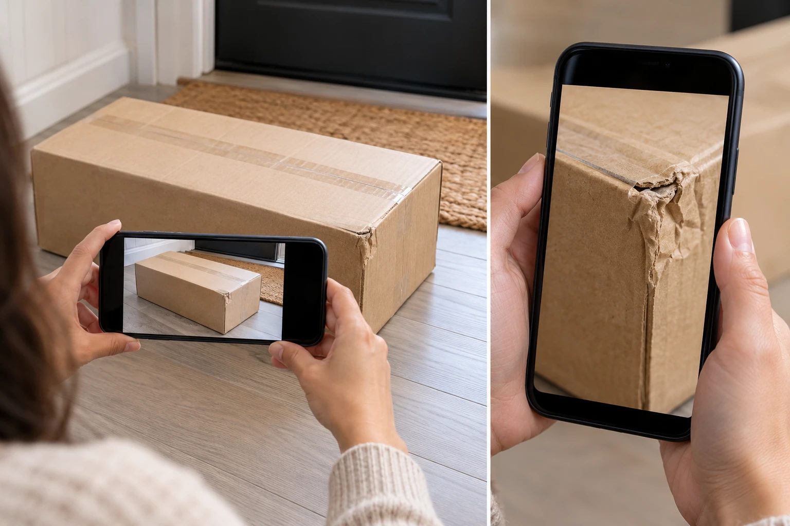 Photograph the whole carton and the affected area before clearing the packaging.