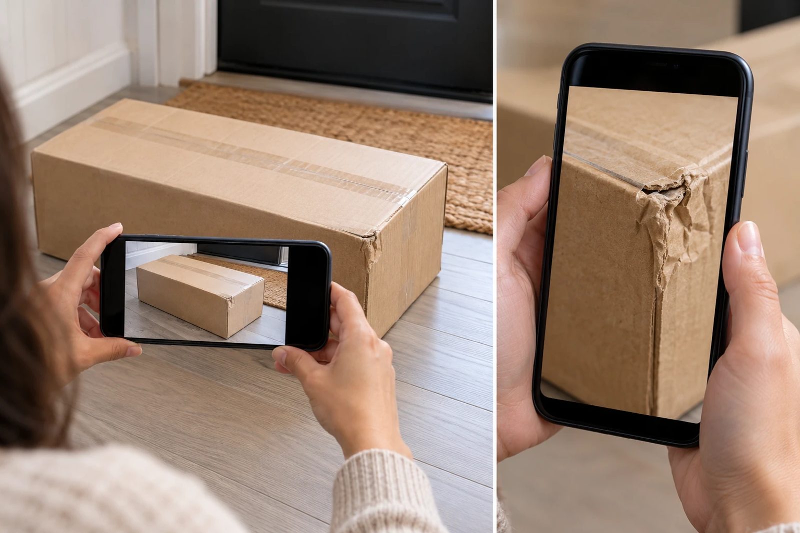 Photograph the whole carton and the affected area before clearing the packaging.