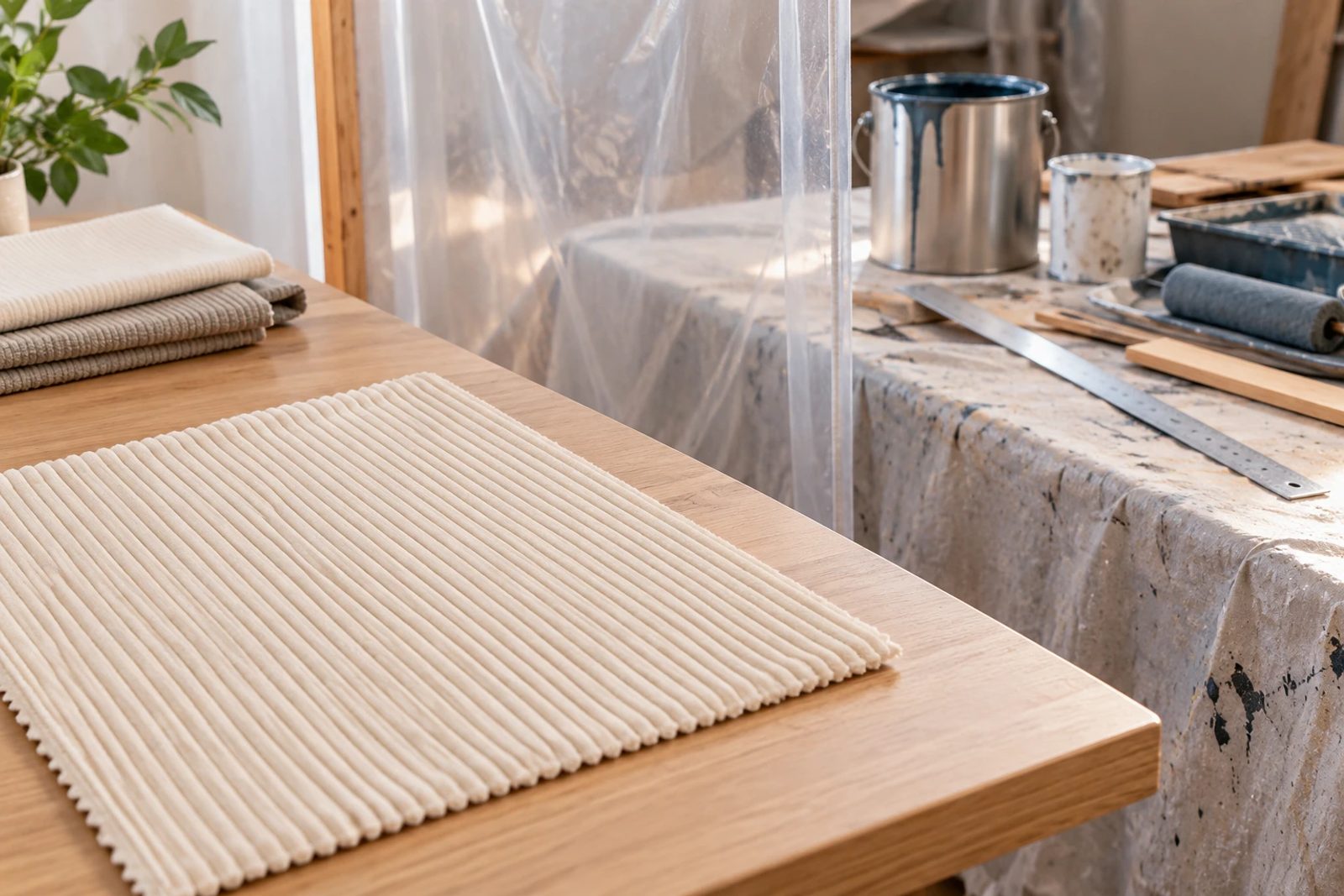 Keep wet, sharp and dusty work on its protected surface, away from upholstery.