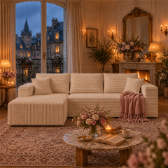 ULTIONE The L compressed sofa in Cream White, right arm, front room view