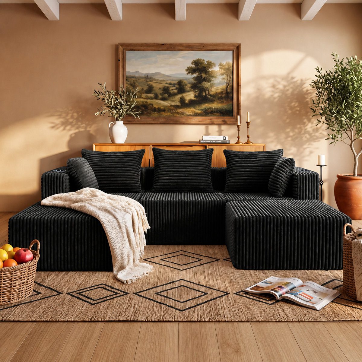 THE BIG UX — 100.4" Symmetric Modular U-Shaped Sectional compressed sofa in Jet Black, symmetric configuration