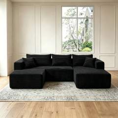 The U modular sectional in Jet Black, left arm, view 1