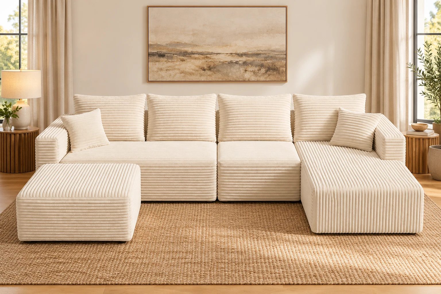 The wall remainder must also accommodate curtains, lights and side furniture.