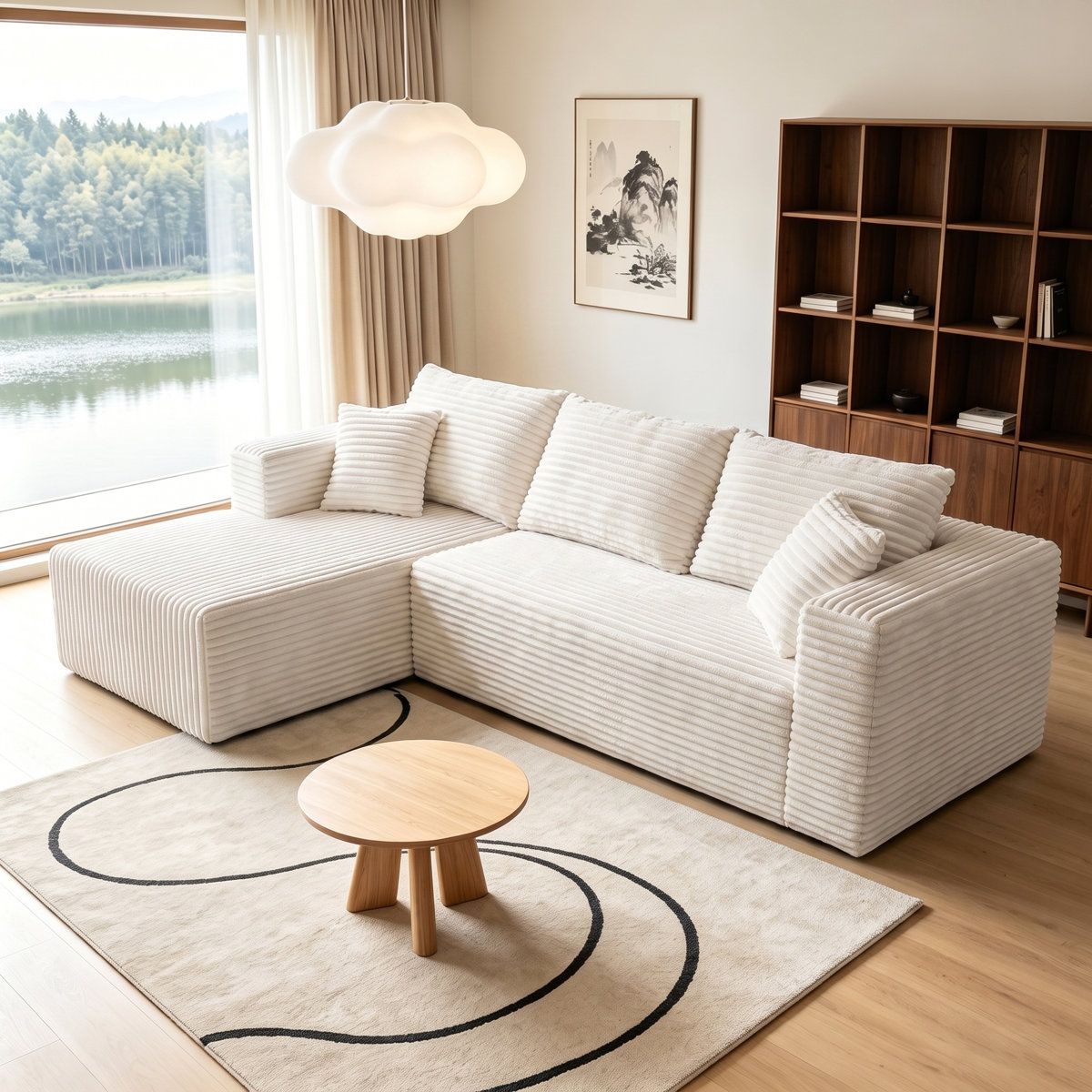 Modern L-Shaped Wide-wale Corduroy Compression Sofa (Right Chaise) | Ultione | ULTI ONE