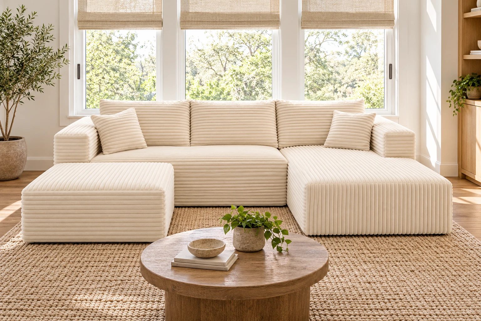 Keep an approach to the controls even when the sofa back sits below the window.
