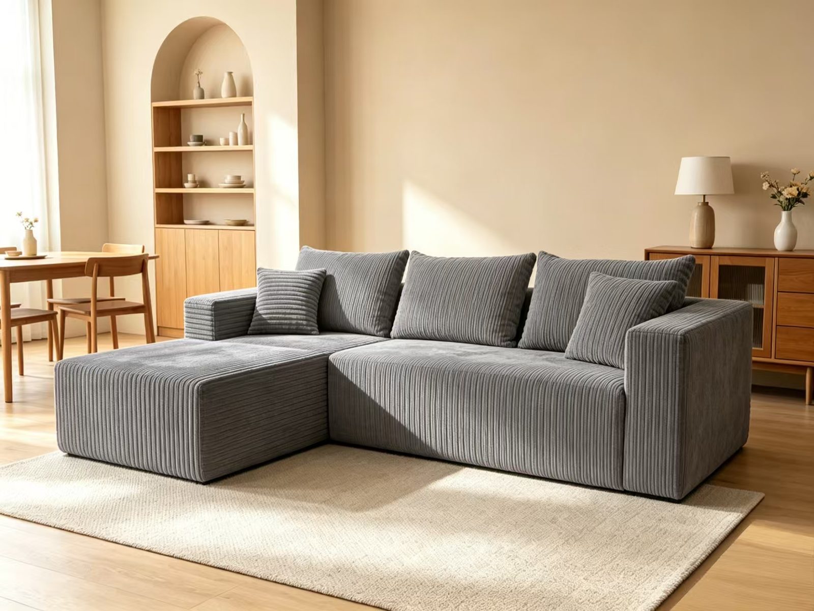BIG U-Shaped Modular Sofa with Left Chaises in a sunlit living room