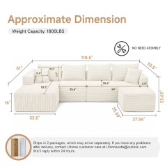 Big U right-arm Cream White dimensions; two packages; contact Ultionesofa@outlook.com