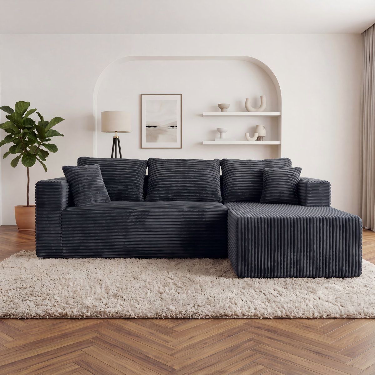 Dark corduroy Ultione The L compressed sofa with a single right-side chaise