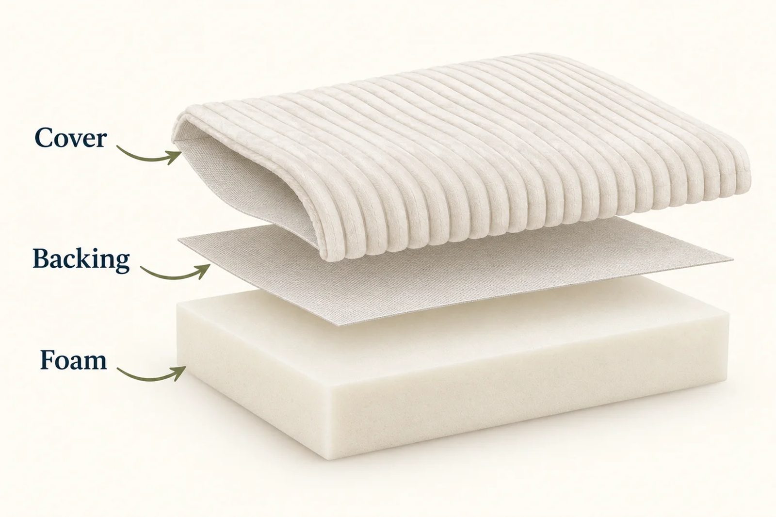 Generic illustration of a ribbed cover, backing and foam shown as separate layers
