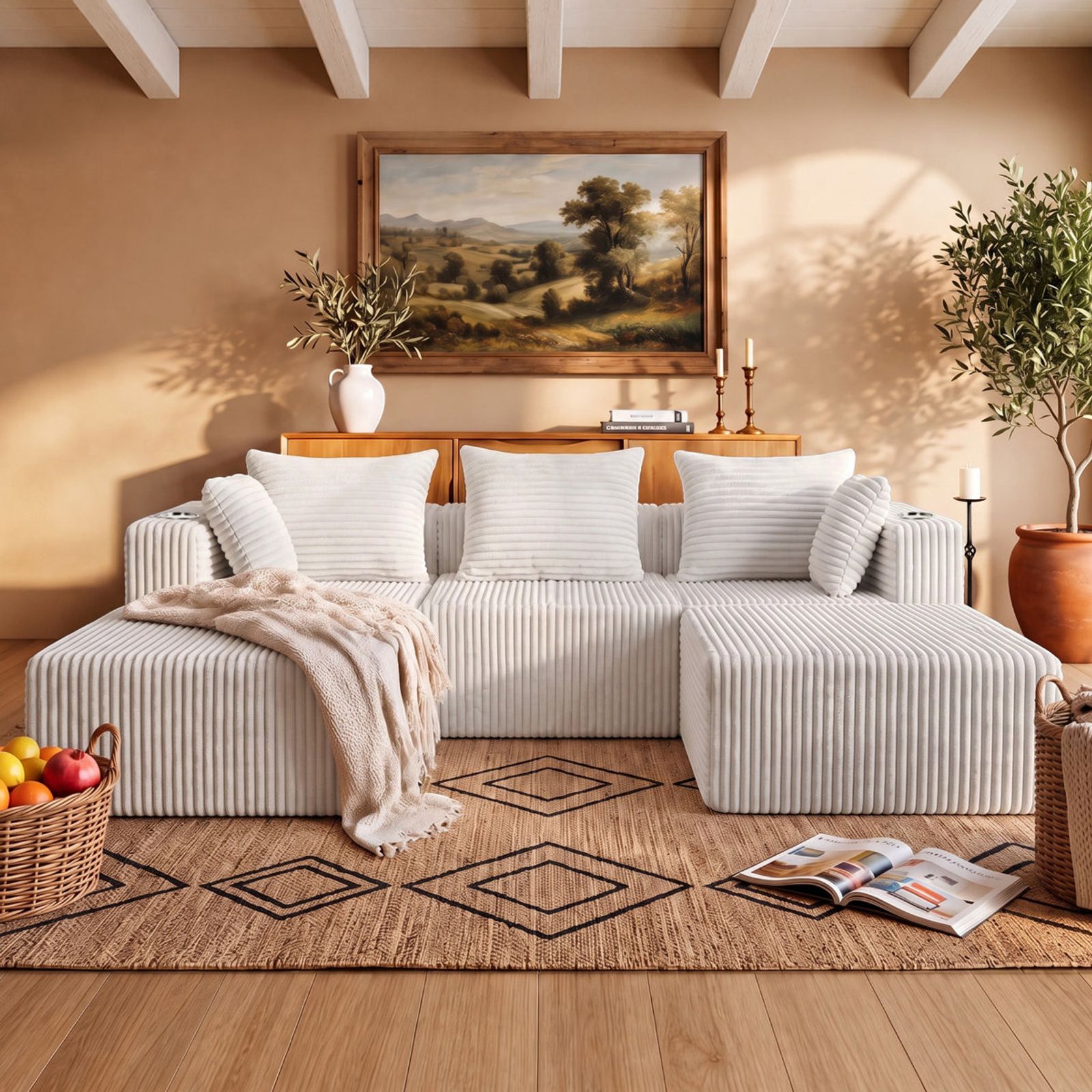 The Big UX 100.4″ Symmetric Compressed Modular Sofa in Cream White — main product view