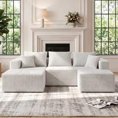 The U 93″ Compressed Modular Sofa, Left Chaise in Cream White — product detail 2