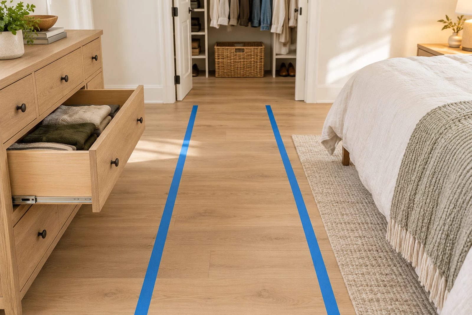Check the route with the drawer open, not with every piece of furniture shut.