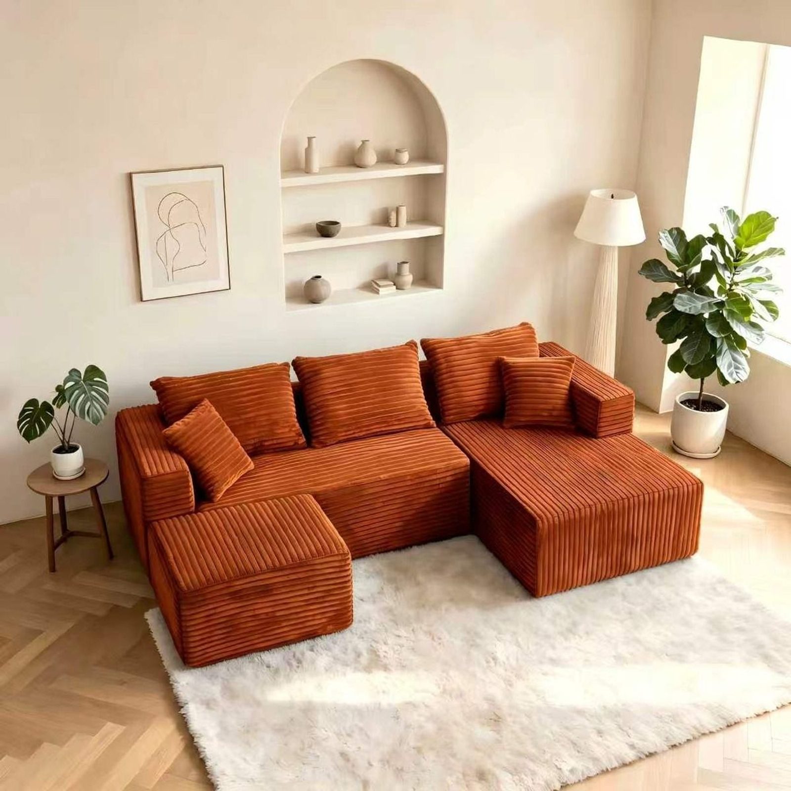 Caramel Ultione The U compressed sofa with chaise and separate ottoman