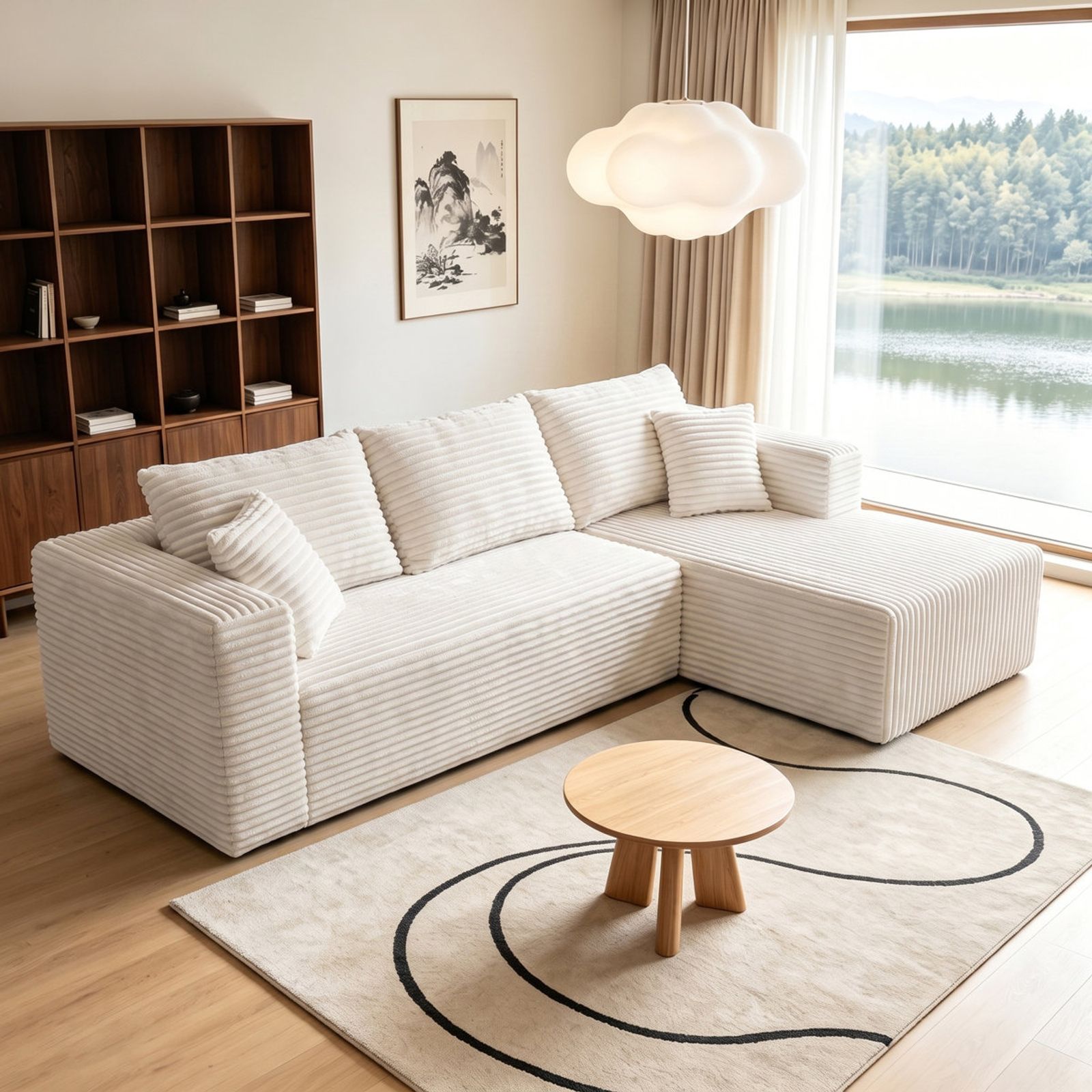 Modular Corduroy Sectional L Sofa with Left Chaise