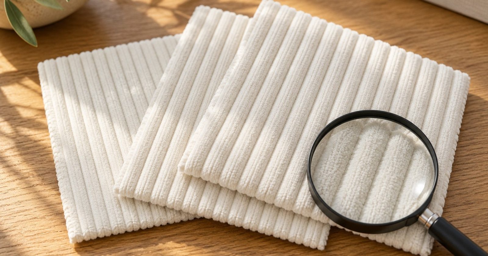 Illustration of cream ribbed upholstery samples for surface inspection