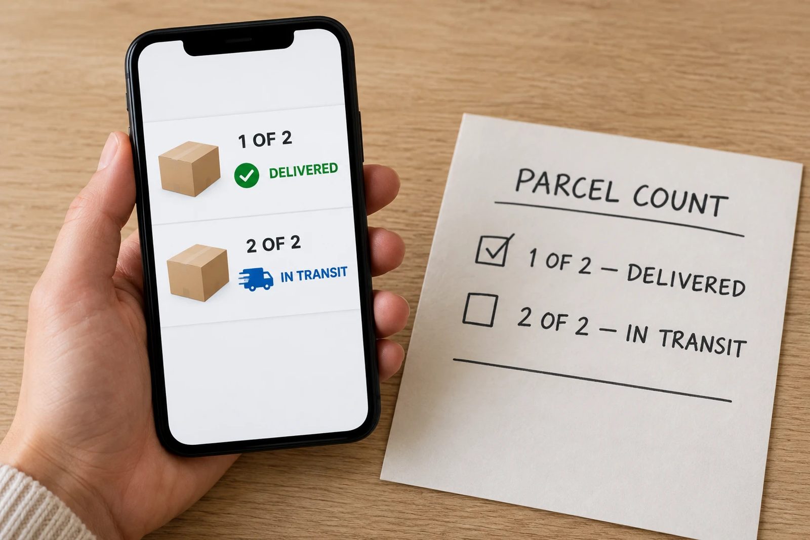 Match expected parcels to tracking before treating a missing second box as a missing part.