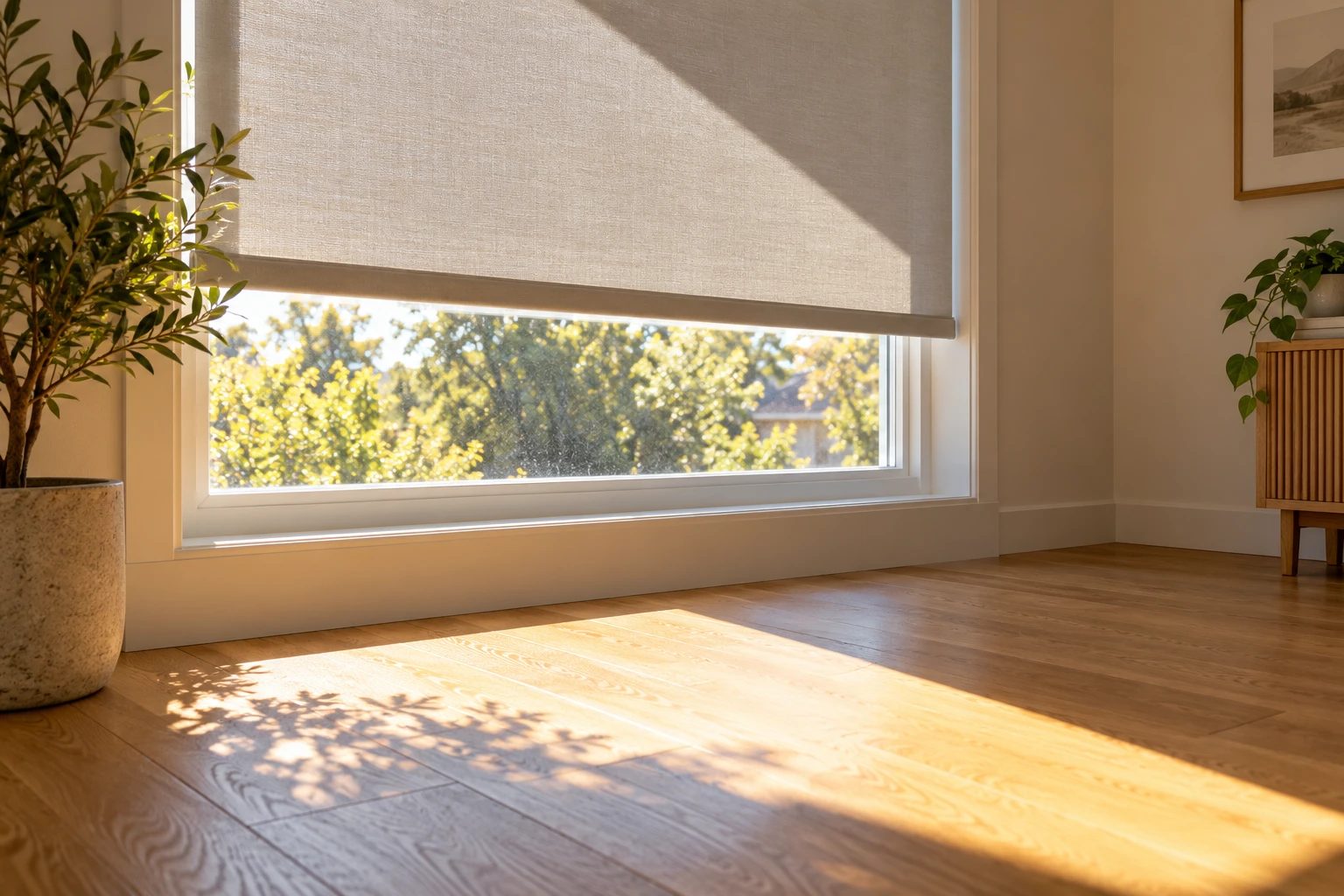 Adjust the shade for the direct beam rather than darkening the whole room.