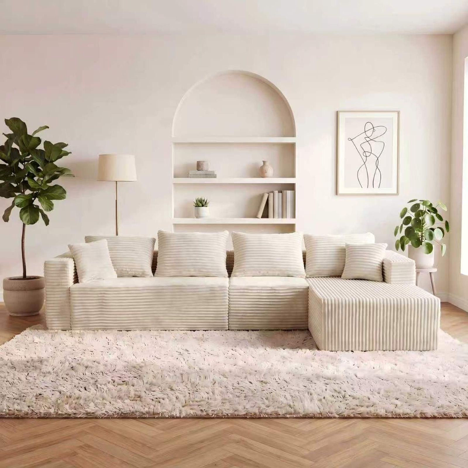 BIG Modular Corduroy Sectional L Sofa with Left Chaise