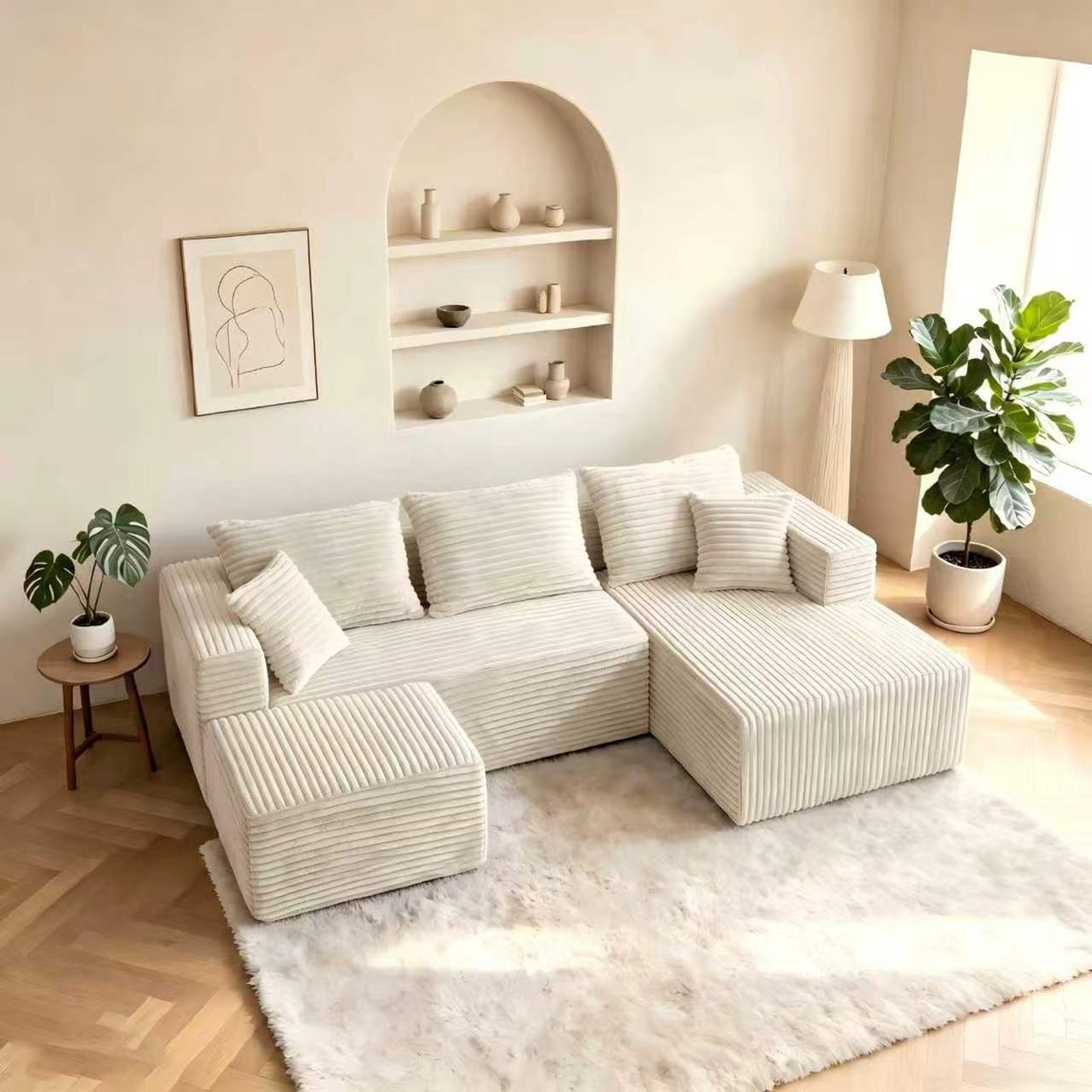 The U 93″ Compressed Modular Sofa, Left Chaise in Cream White — main product view