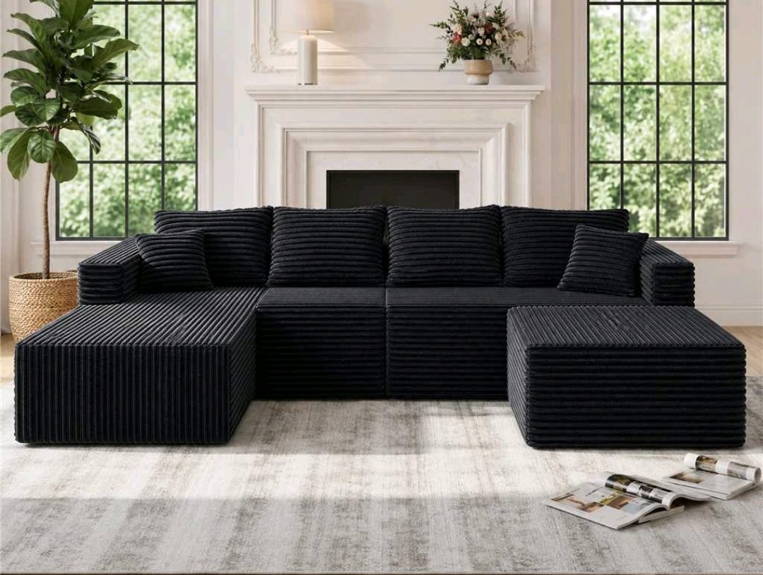 Full modular corduroy sectional sofa in living room