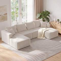 The Big U 118.5″ Compressed Modular Sofa, Right Chaise in Cream White — main product view